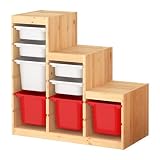 ★トロファスト / TROFAST 収納コンビネーション ボックス付き / パイン材 ホワイト / レッド[イケア]IKEA(S09884440)