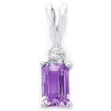 Sterling Silver Rhodium Plated Cubic Zirconia Pendant with Rectangular Shaped Amethyst Colored Semi-Precious Stone.