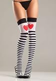 Be Wicked SB BW652, Striped thigh highs with red hearts. O/S As Shown