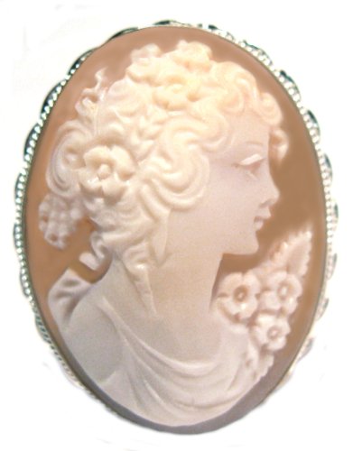 Cameo Pin Pendant Sterling Silver Conch Shell Hand Made Italian Master Carved