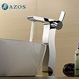 AZOS 洗面器の蛇口 黄銅製 銀色 単穴 台付 冷熱混合水栓 MPDKZ087-2