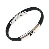 Horoscope Zodiac Signs Gemini Bracelet. Stainless Steel Gemini on Super Black Silicon Band Jelly Bracelet