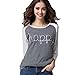 Fedi Apparel Womens 3/4 Sleeve Crew Neck Blouse Loose Shirt Letter/Floral Print Top (XXXL, Gray)
