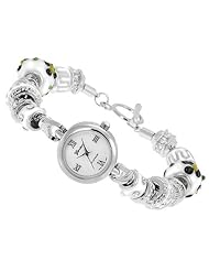 Geneva Platinum 12637912 Womens Rhinestone-accented Beaded Toggle Watch-SILVER/WHT