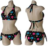 KALI GIRLZ Banded Halter Polka Dot Bikini (Black Multi)