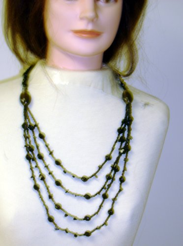 Click here to buy Black and Beads Four Strand on Very Small Onyx Long Chain Necklace and Matching Earrings for Women....