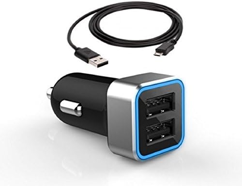 YiZhanShi INTELLIGENT High Amp Car Charger + Micro to USB Data Cable (3ft) Bundle - Charge your Android Cell Phone and Tablet Fast with 4.8A / 24W - Dual Port with IQ technology