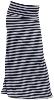 Gray Black Horizontal Striped Fold-Over Maxi Jersey Skirt
