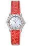 Ebel Sport Classic Mini Ladies Watch Stainless Steel Mother-of-Pearl Dial with Diamond & Ruby Bezel on Red Leather Strap 9157116/922035117