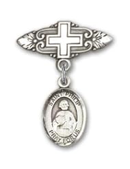 Sterling Silver Baby Badge with St. Philip the Apostle Charm and Badge Pin with Cross