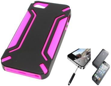 Dual Tone Galaxy (PINK) - Dual Layer Armored Hybrid Cover Case with Inner Soft Silicone Chasis &amp; Outter Plastic Shell For Apple iPhone 5S / 5 ** Free: Anti-Glare Front Screen &amp; Back Case Protectors + Stylus Earphone Dust Pen **