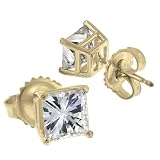 14k Yellow Gold 4 Prong Moissanite Princess Studs (2.10 cttw equivalent)