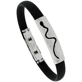 8 in. Surgical Steel & Rubber Snake Bracelet, 3/8 in. (9 mm) wide
