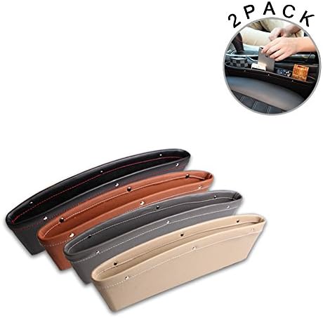 Car Seat PU Leather Console Gap Filler Side Pocket and Catcher Organizer Interior Accessories，Set of 2 (Black)