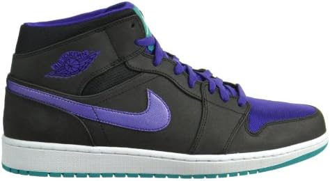 Air Jordan 1 Mid Retro Men's Basketball Shoes Black/Grape Ice-New Emerald 554724-015-11