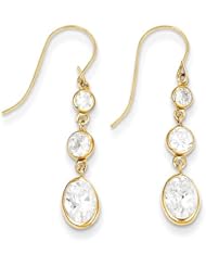 MadiK® 14k Yellow Gold Polished CZ Drop Dangle Shepherd Hook Earrings