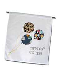 Lawn & Patio: fl_162010_1 InspirationzStore Occasions - Happy 69th Birthday - Modern stylish floral Balloons. Elegant black brown blue 69 year old Bday - Flags - 12 x 18 inch Garden Flag - 3dRose LLC