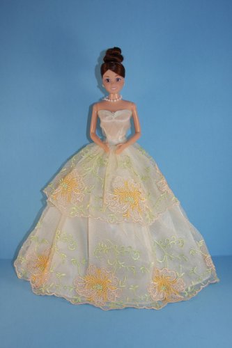 Beautiful Ivory Ball Gown with Flowersw on Lace Made to Fit the Barbie Doll