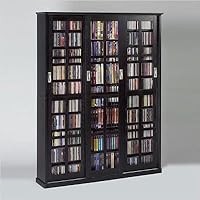 Leslie Dame MS-1050BLK Glass Sliding 3 Door Media Storage Cabinet - Black