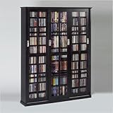 Leslie Dame Sliding Glass 3 Door Multimedia Storage Cabinet in Black