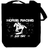Horse Racing Any Day Sports Tote Bag (Black, Canvas, Unisex)