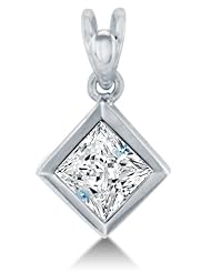 Solid 14k White OR Yellow Gold Square Invisible Set Highest Quality CZ Cubic Zirconia Pendant Charm (Height = 1/2" , Width = 3/8")