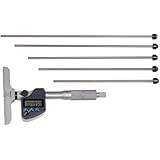 Mitutoyo 329-350-10 Digital Depth Micrometer, Interchangeable Rod Type, Inch/Metric, 4 x 0.63" Base, 0-6" (0-152.4mm) Range, 0.00005" (0.001mm) Resolution