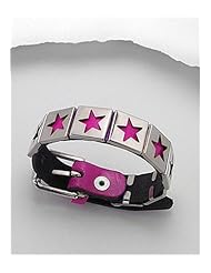 Deep Pink Star Leather Bracelet In White Base