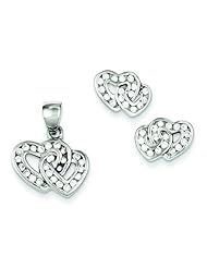 Sterling Silver CZ Double Heart Earring and Pendant Set