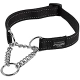 Rogz Utility Large 3/4-Inch Reflective Fanbelt Obedience Half-Check Dog Collar, Black