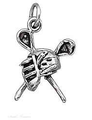 Sterling Silver 3D Lacrosse Sticks Mask Sports Charm