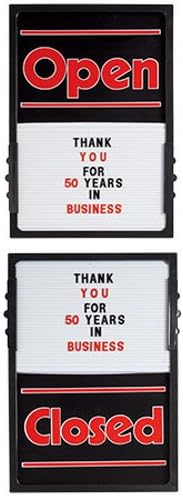 Plastic Vertical Black Open/Closed Sliding Sign Board 14"W x 20"H x ¾" Thick