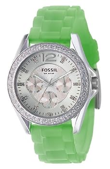 Fossil #ES2523 Women's Multi Function Glitz Green Silicone Strap Watch