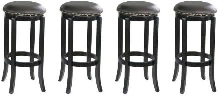 30" h Nailhead Black Leather Barstool in Espresso Finish (Set of 4)