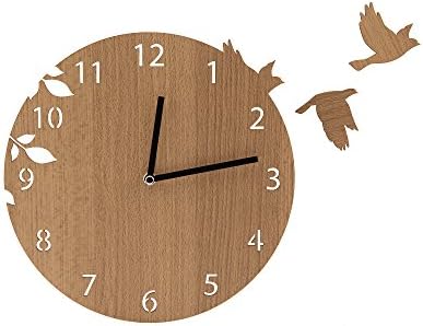 Silent Non-Ticking Wooden Wall Clock Unminuto - Bird Basic (Light Brown)