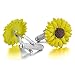 Men's 2PCS Rhodium Plated Cufflinks Yellow Flower Sunflower Shirt Wedding Business 1 Pair Set Unique