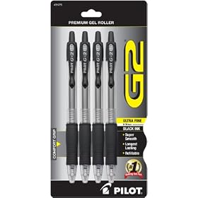 Pilot G2 Retractable Premium Gel Ink Rolling Ball Pen, Ultra Fine Point, 4-Pack, Black Ink (31275)