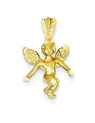 14K Yellow Gold Guardian Angel Charm Pendant Jewelry