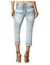 Apparel: Miss Me Jeans Womens Crochet Lace Light Wash Mid Rise Capris Extended Sizes (34)