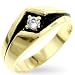 Men's Ring - Gold Plated with Round Clear CZ (Sizes 9-14)