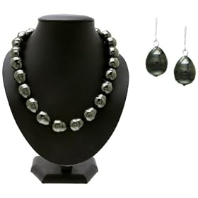 Gift Set: Lila's 16 mm Black Baroque Pearl Jewelry Set - 20 Long by Emitations