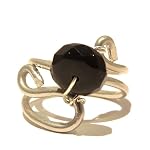 Onyx Ring 01 Wire Wrapped Silver Black Faceted Gem Stone Crystal Healing Stone Size 6