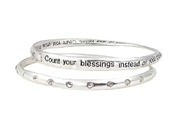 Bracelet - B294 - Bangle Style 2 Pc Set - Inscribed with "Count Your Blessings Instead of your Crosses, Count Your Gains Instead of your Losses, Count Your Smiles Instead of Your Tears, Count Your Courage Instead of Your Fears, Count Your Health Instead of Your Wealth, Love Thy Neighbor as Much as Yourself" ~ Silver Tone Metal