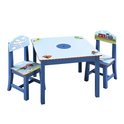 3pcs Kid's Table & Chairs Set - Transportation Collection Blue Finish