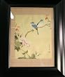 2 Blue Brids With Pink Flowers - Painting On Cloth - Chinese - 12x13