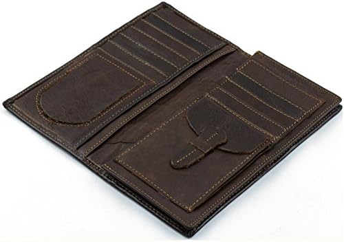 Eilen Men's Casual Cow Leather Long Bifold Wallet Money Clip Coin Purse Clutch Bag (Coffee)