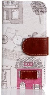 DE Apple iphone 5S Case New Fashion Pink House Grain Pattern Book Style Flip Wallet PU Leather Stand Case With Card Slots Cover Skin for Apple iphone 5S