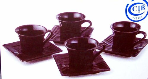 Copco Wild Leaf Tea Co. 8 Piece Black Mod Tea Cup & Saucer Set