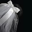First Communion Veil - 30" Bow ribbon, pearl strings, two-tiered, rhinestone accents and embroidery edging