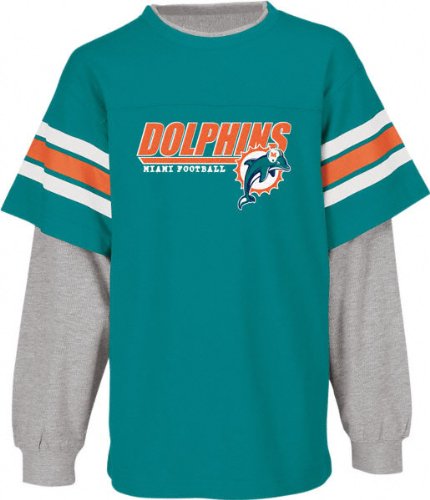 Miami Dolphins Aqua Youth Faux Layered Long Sleeve Crew Style Shirt